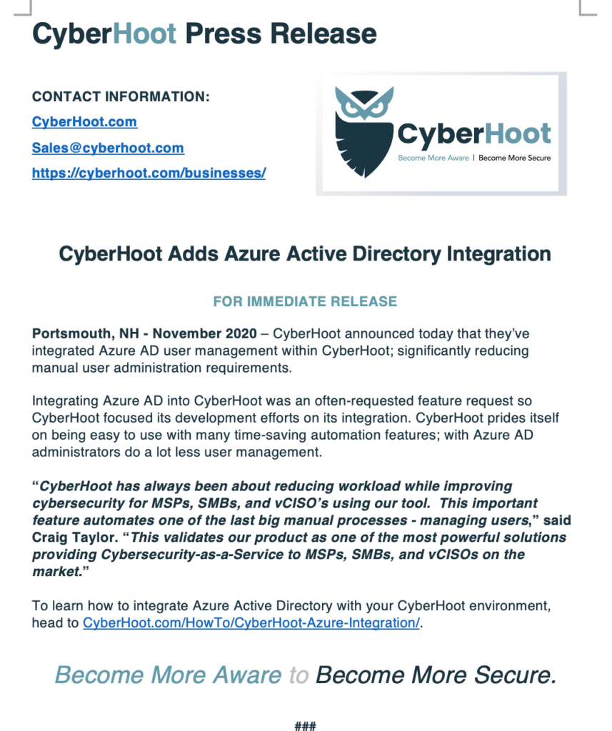 cyberhoot press release