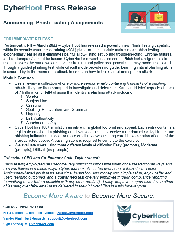Press Release - Phish Testing Assignments